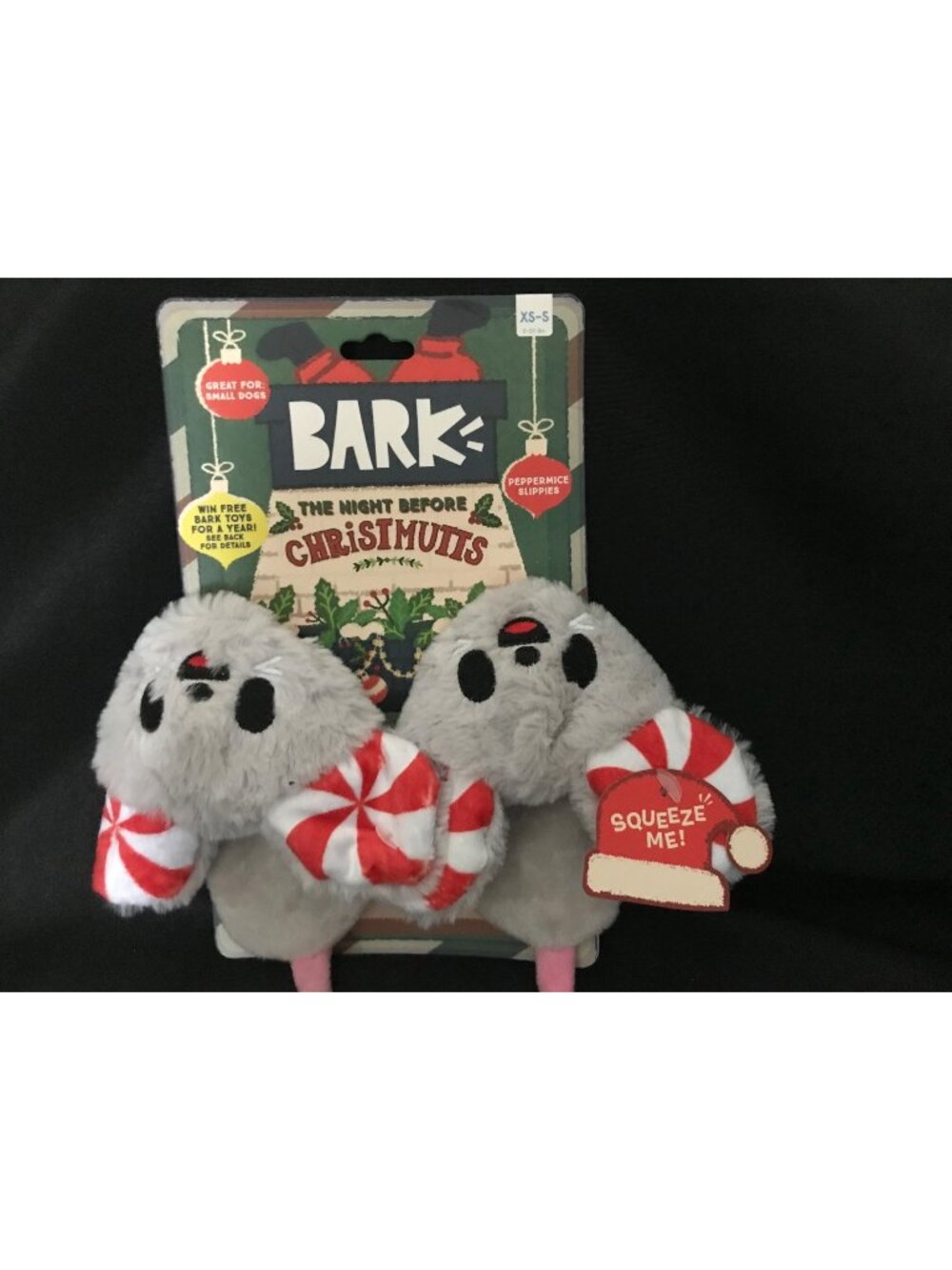 Bark The Night Before Christmutts Peppermice Slippies Dog Toy XS-S